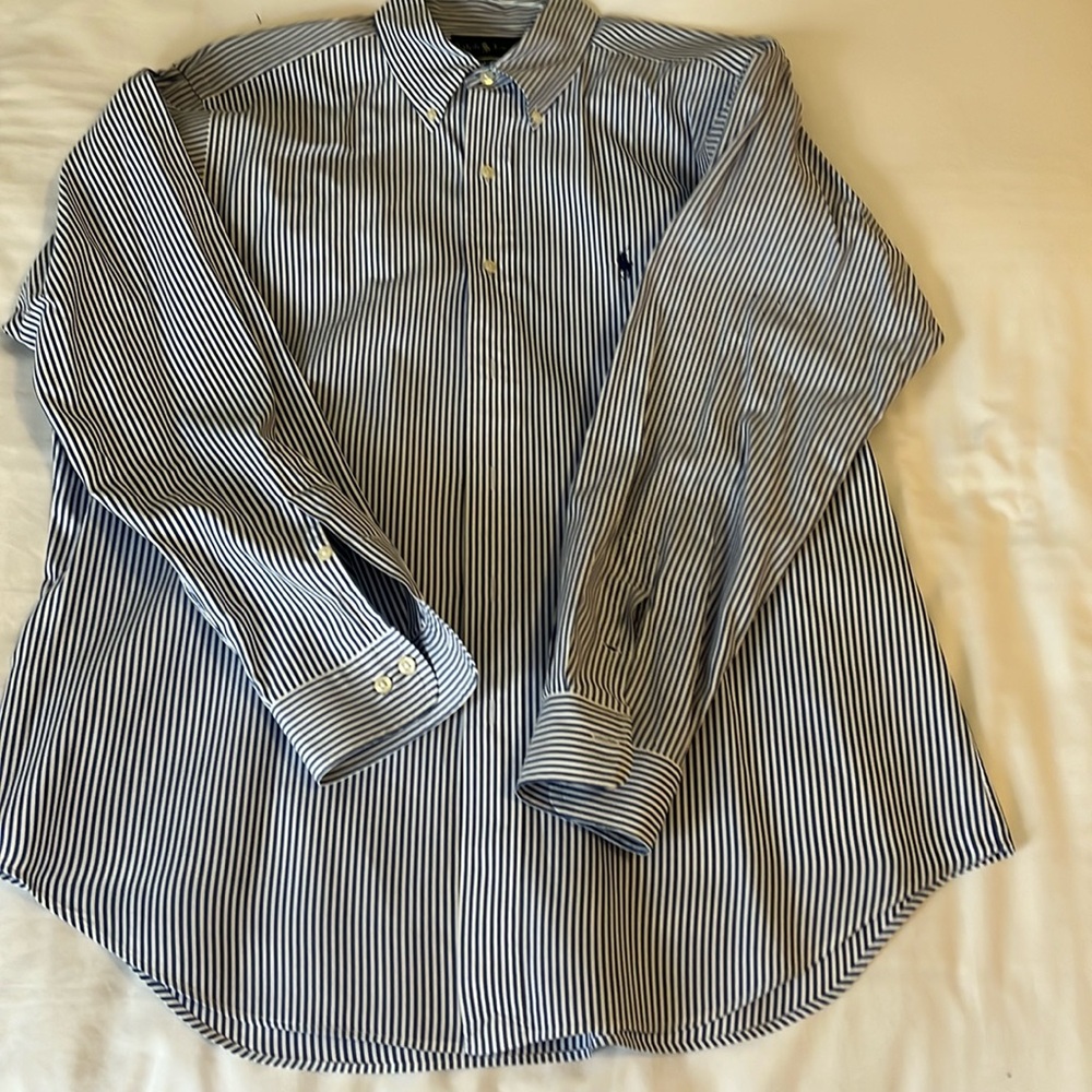 Polo Button Down blue and white stripe 16 1/2 34/35.  Classic fit
